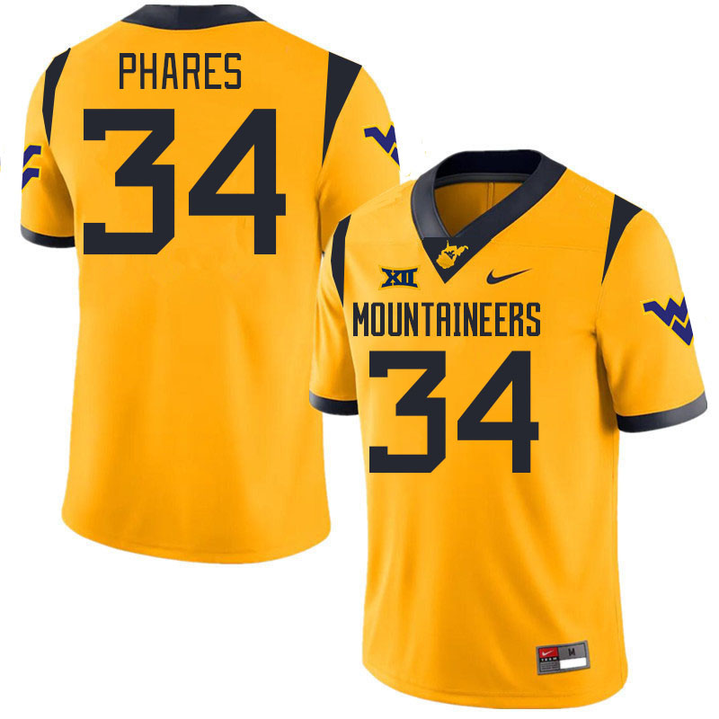 Men #34 Andrew Phares West Virginia Mountaineers College 2024 New Uniforms Football Jerseys Stitched